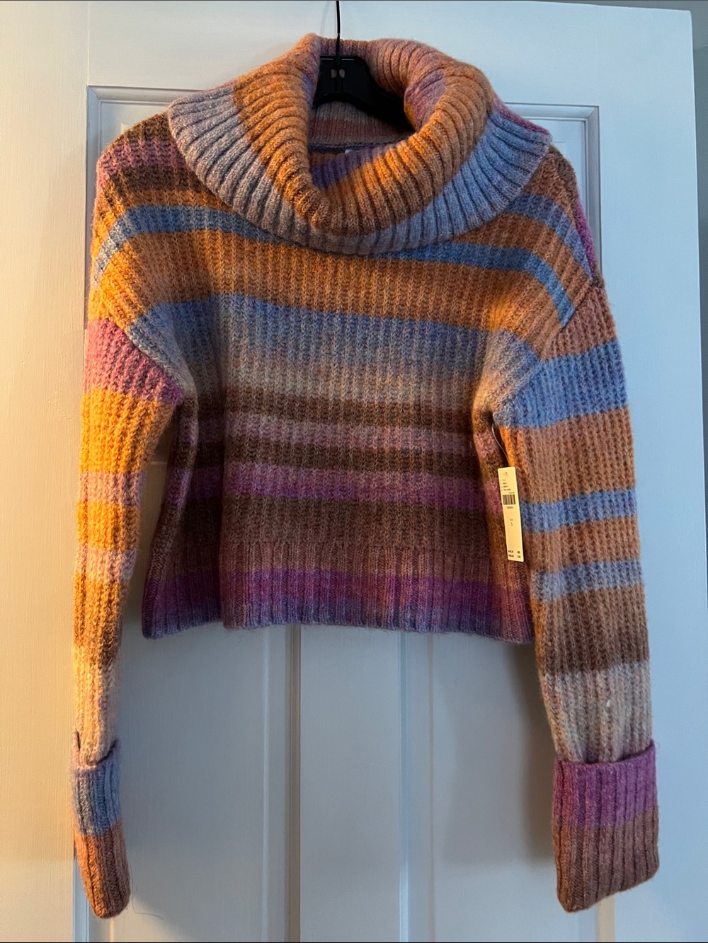Striped Turtleneck Cropped Sweater in Multicolor